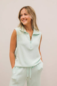 Skies Are Blue - Soft Modal Athleisure Sleeveless Half Zip Top