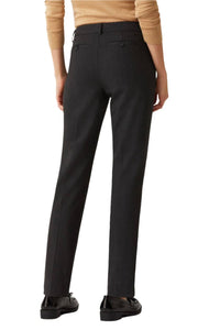 Ecru - Women's Mid Waist Hook Button Zip Closure Belt Hoop Straight Solid Crepe Pants