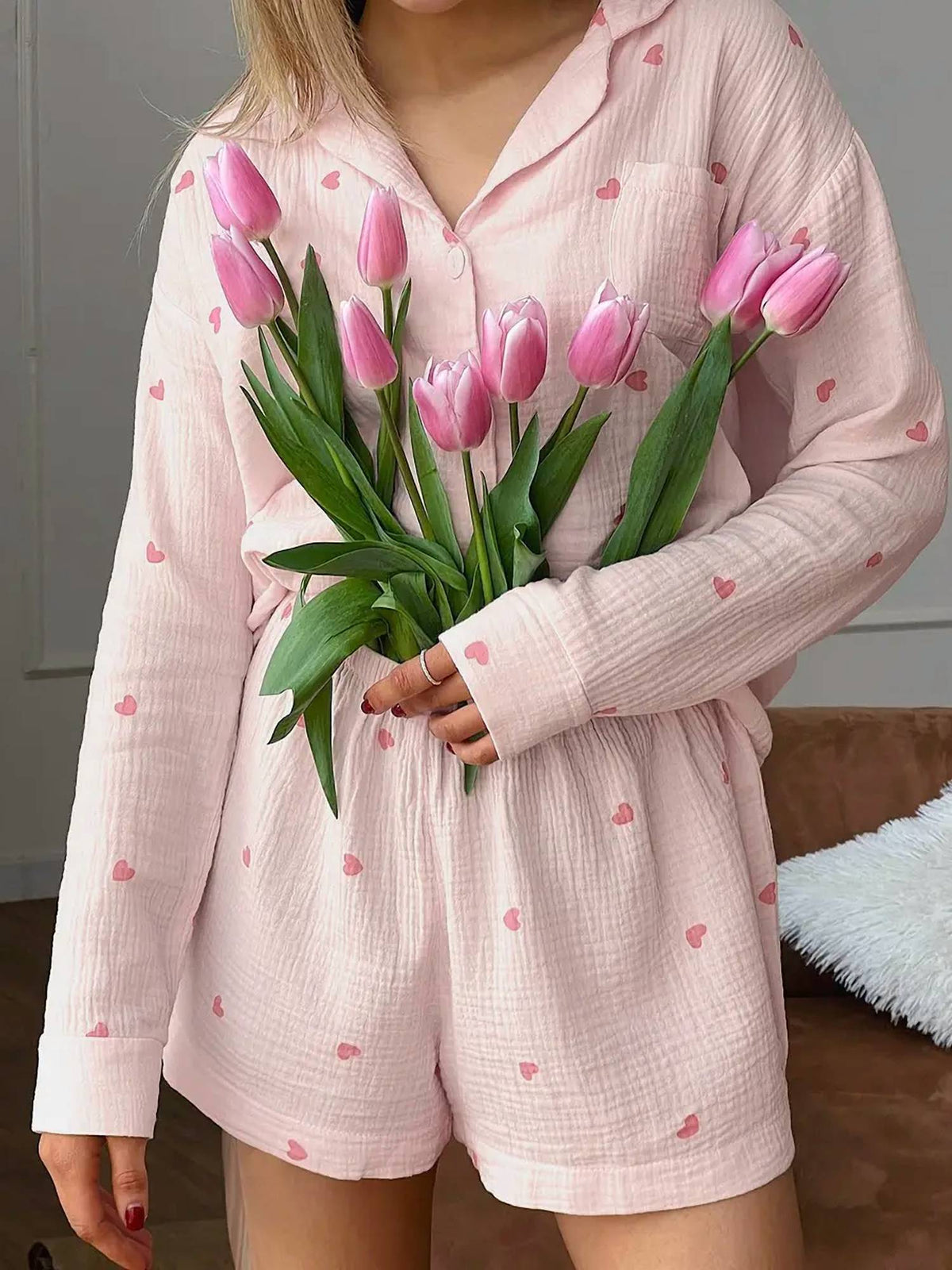 Rosa Clothing - Women's Two Piece Sweetheart Gauze Pajama Set