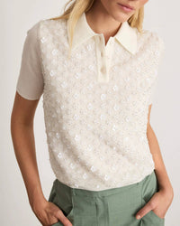 TANYA TAYLOR Camilla Polo Knit Top in cream - women's t-shirt