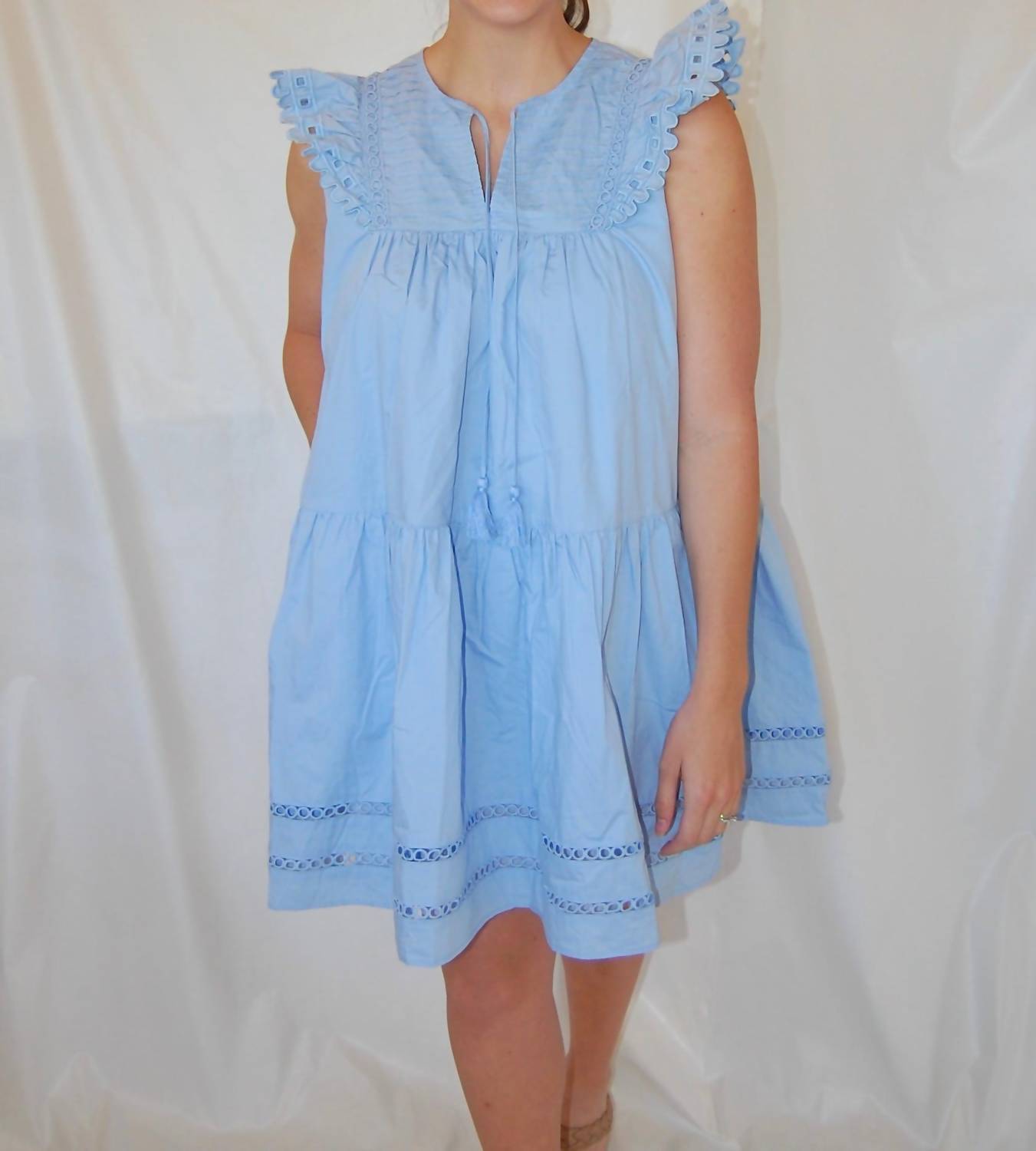 Fate - Joy Eyelet Details Tassel Mini Dress