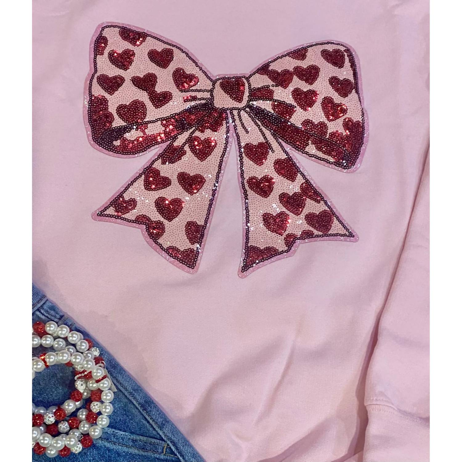 Trendy Tee Co. - Heart Bow Sequin Sweatshirt