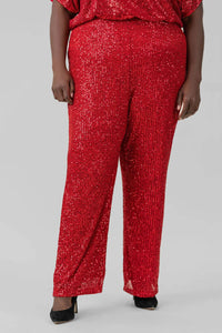 Skies Are Blue - Sequin Semi Flared Pants - Plus