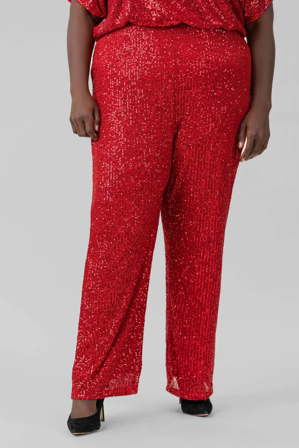 Skies Are Blue - Sequin Semi Flared Pants - Plus