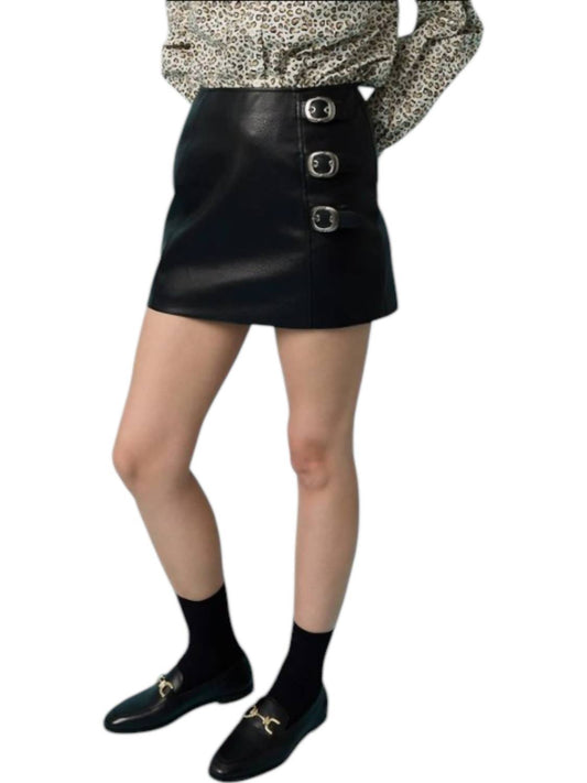 Raisonnel - FAUX PEBBLE LEATHER BUCKLE MINI SKIRT