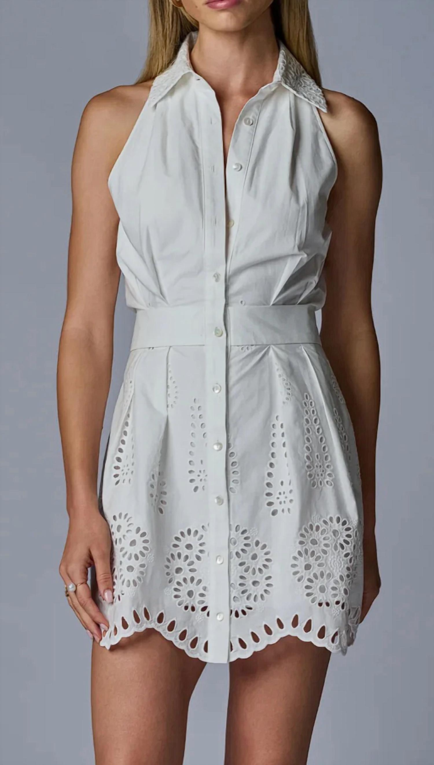 Hevron Domino Dress in eyelet white - women's dress
