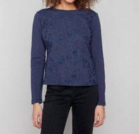 Charlie B - Long Sleeve Crew Neck Embroidered Jersey Top