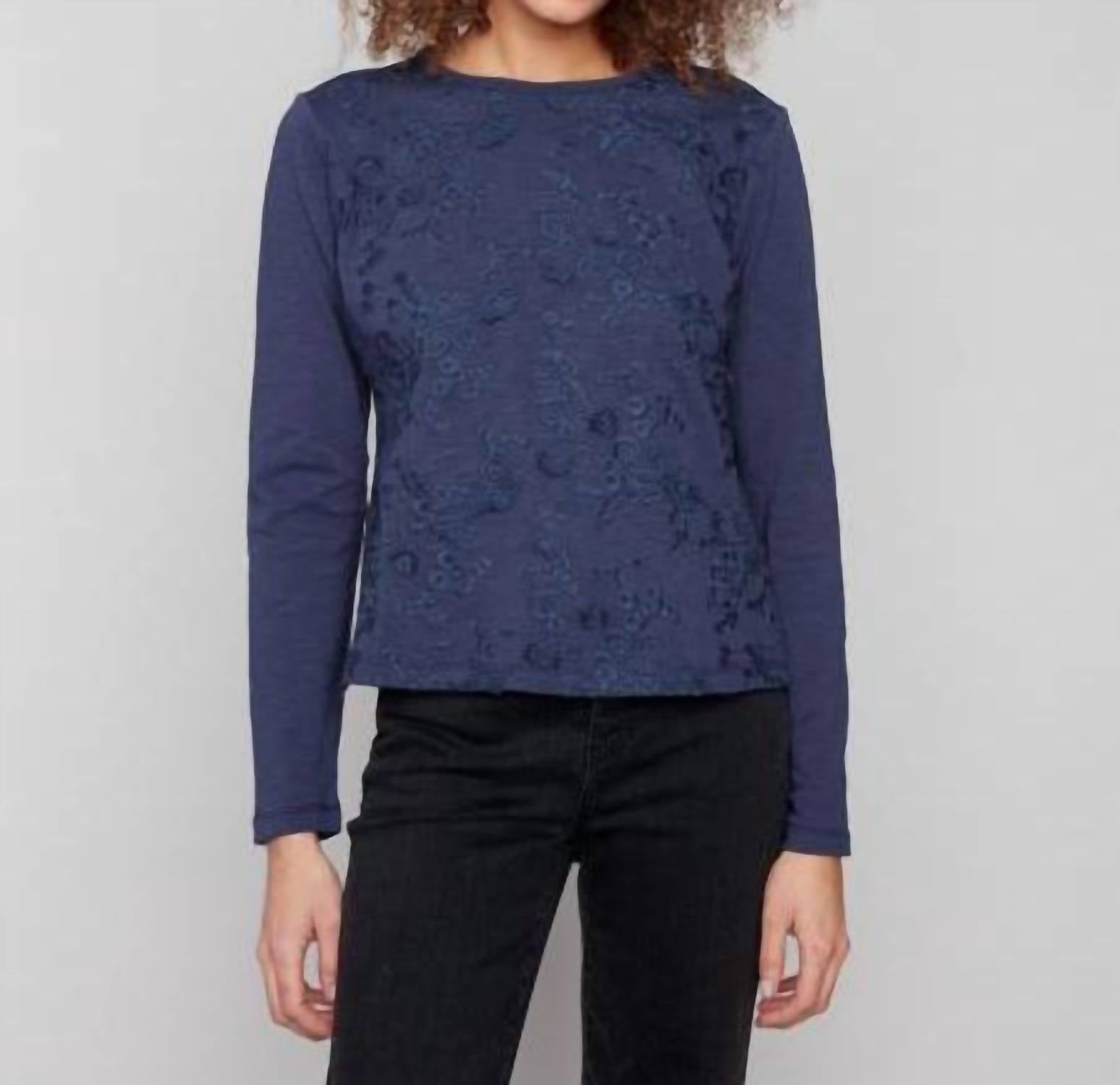 Charlie B - Long Sleeve Crew Neck Embroidered Jersey Top