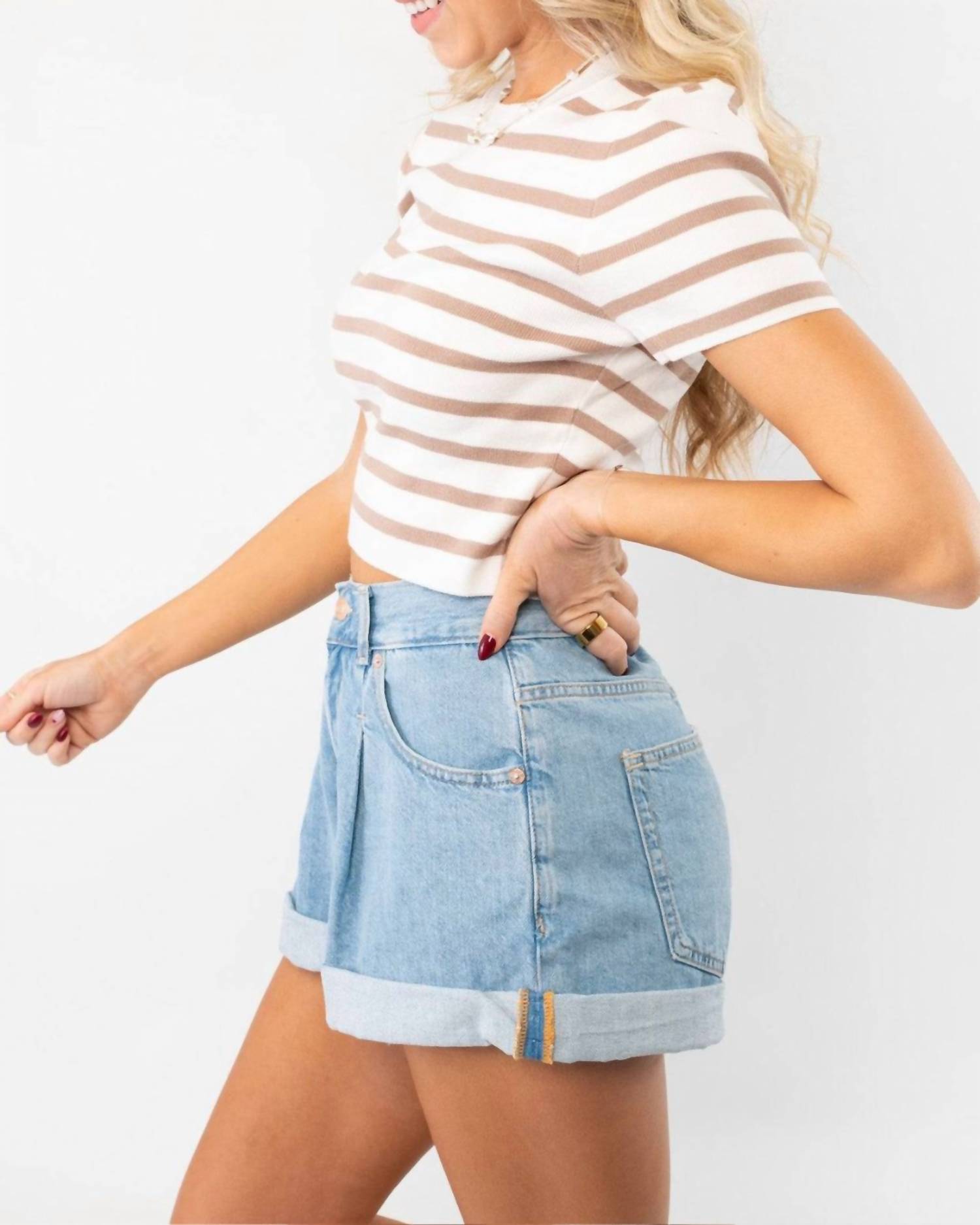 HYFVE Next Up Striped Knit Crop Top in taupe - women's shirt - alternate view