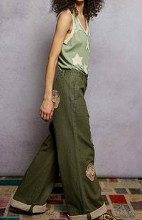 Pol - Wildflower Patchwork Denim Pants