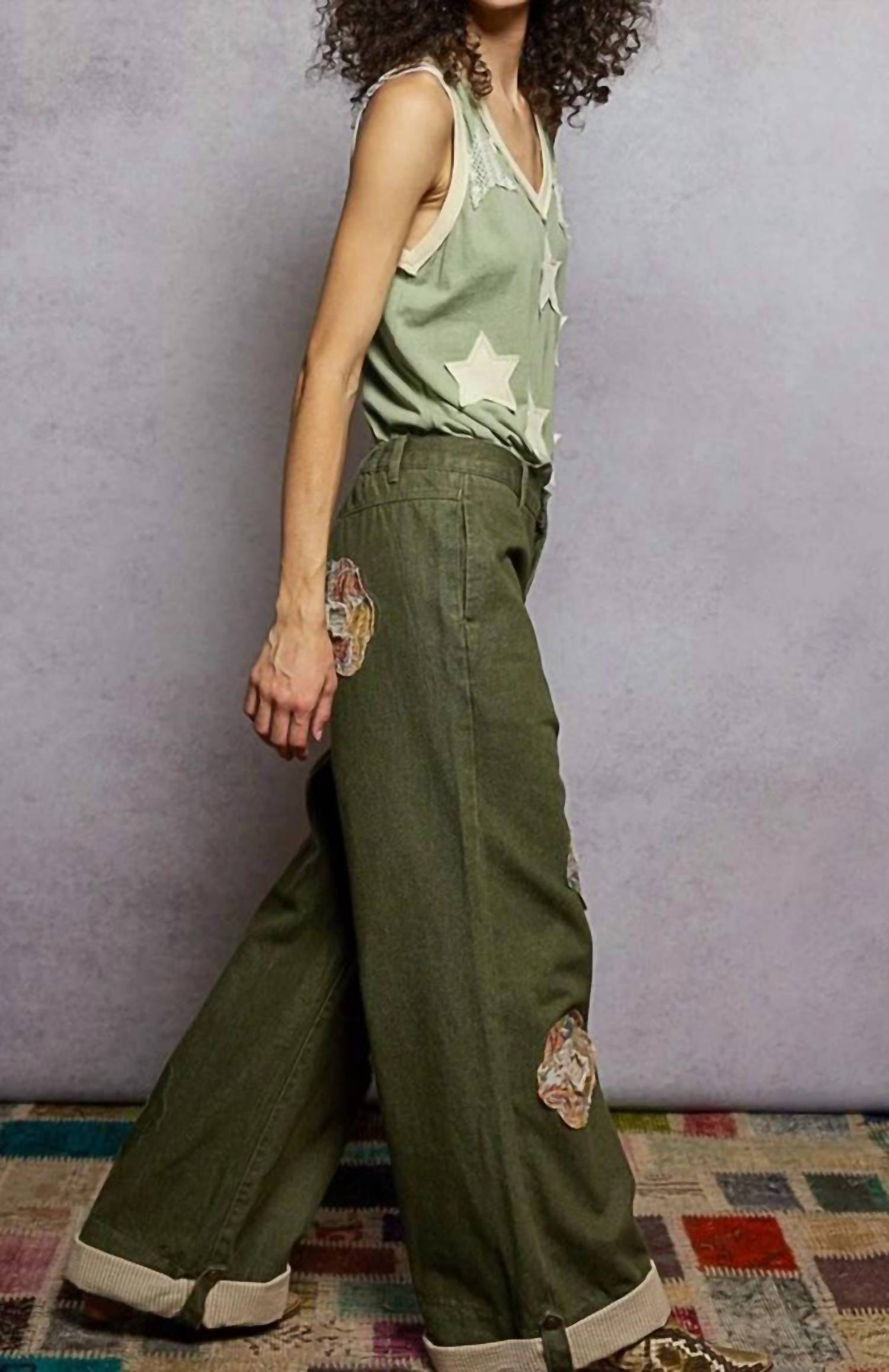Pol - Wildflower Patchwork Denim Pants