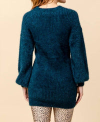 Puff Sleeve Knit Sweater Dress