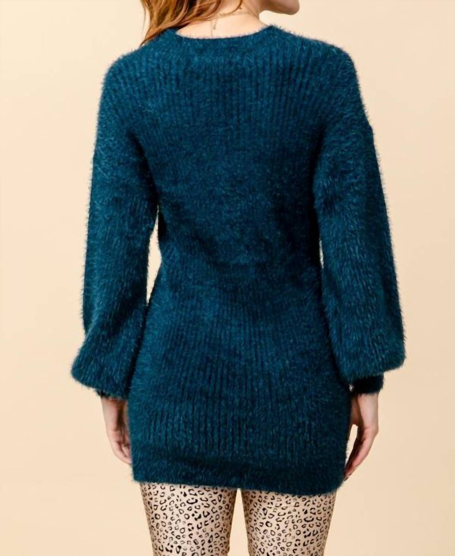 Puff Sleeve Knit Sweater Dress