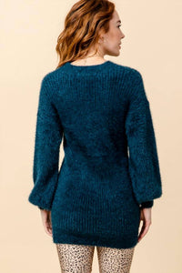Puff Sleeve Knit Sweater Dress