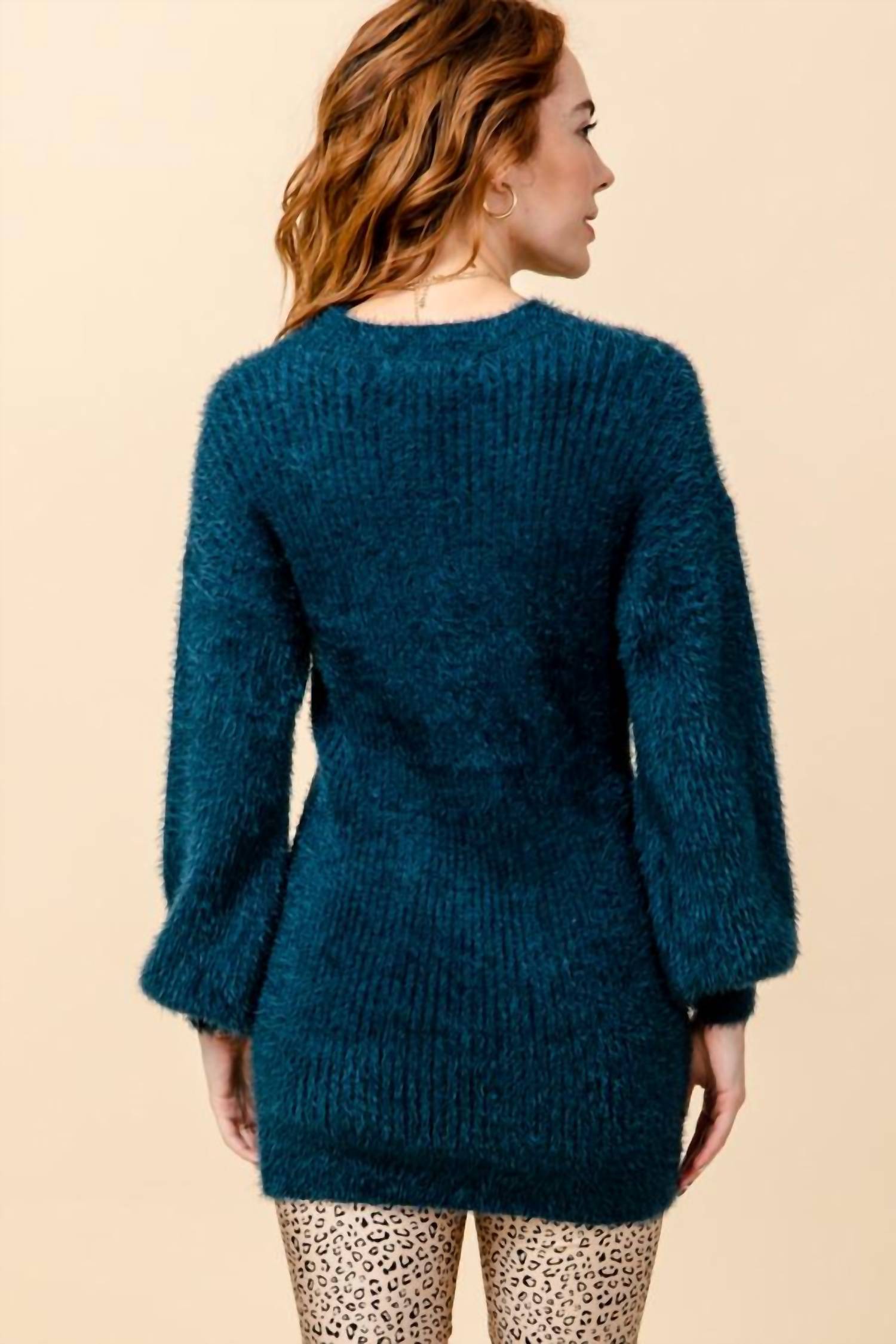 Puff Sleeve Knit Sweater Dress