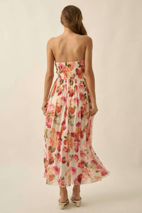 Promesa - Floral-Print Mesh Smocked Strapless Maxi Dress