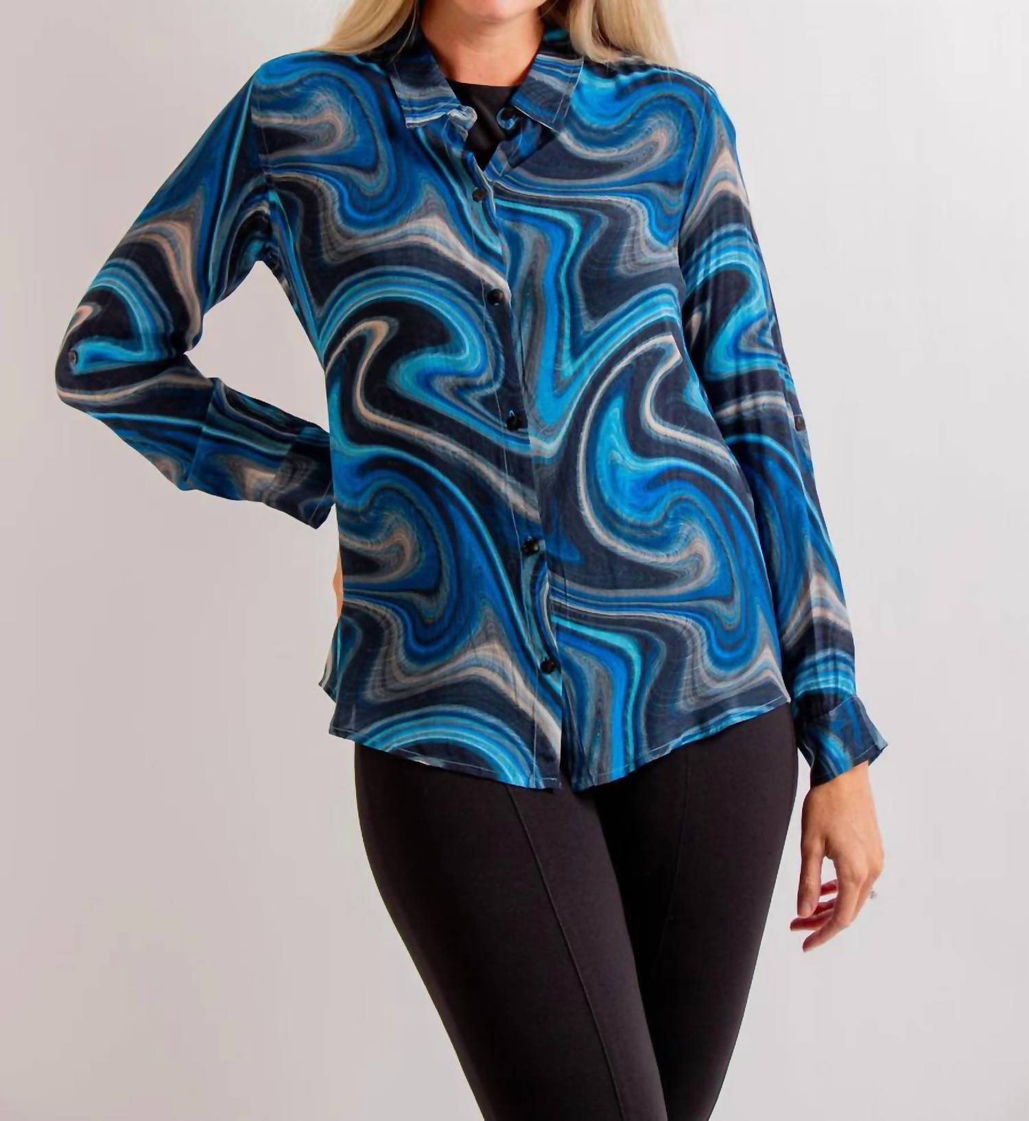 Apny - Button Up Roll Up Sleeve Top