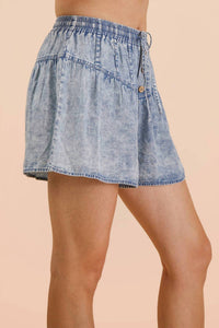 Very J - Whitney Washed Chambray Button Down Flare Shorts