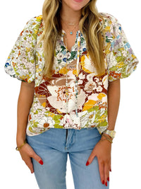 Jade - Flora V-neck Top