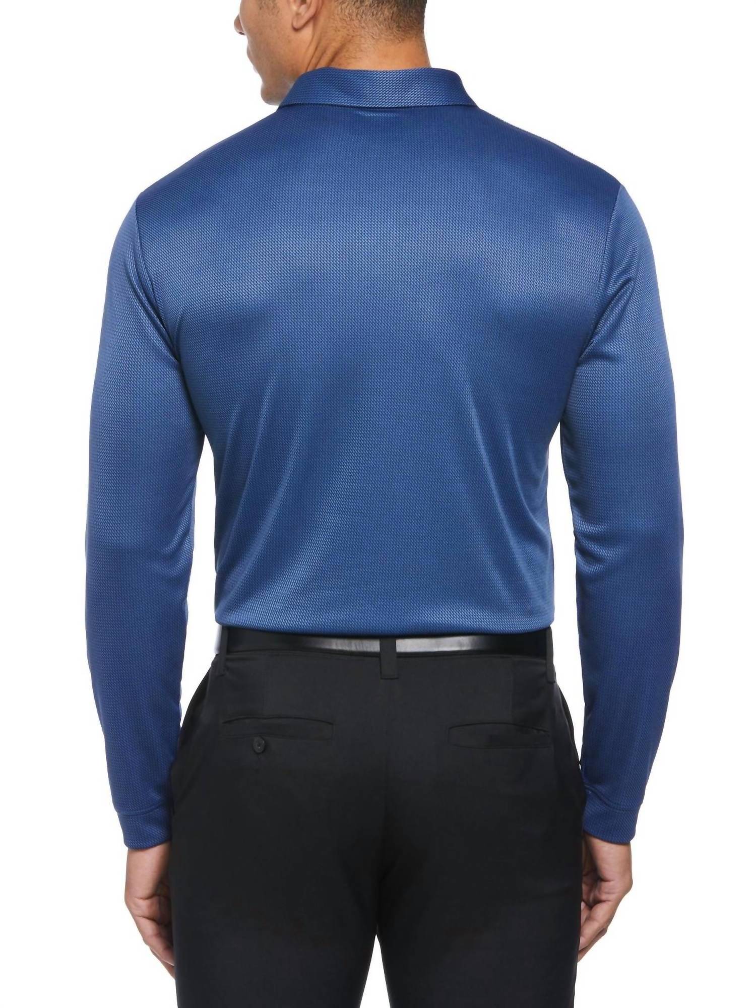 Pga Tour - Men's Mini Jacquard Long Sleeve Golf Polo Shirt