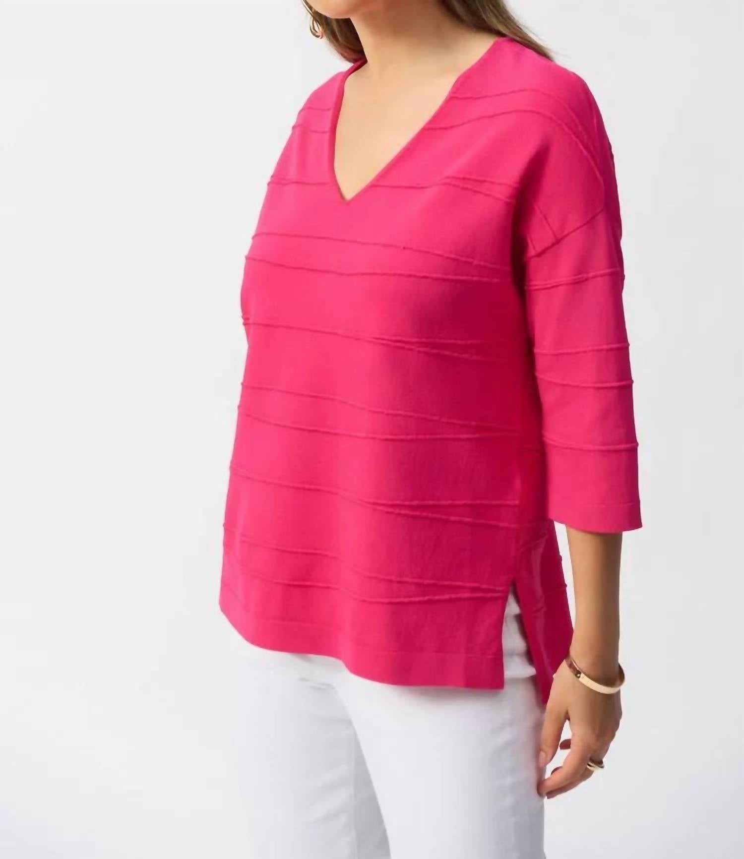 Joseph Ribkoff Vibrant Top in pink - women's long sleeve top - detail view