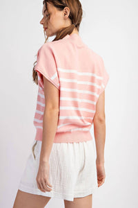 ee:some Preppy Chic Mock Neck Sweater Top in pink 1 - women's sweater - alternate view