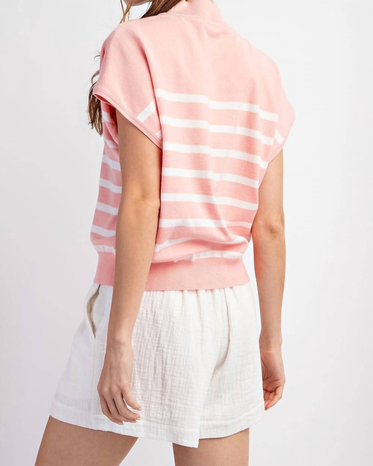ee:some Preppy Chic Mock Neck Sweater Top in pink 1 - women's sweater - detail view