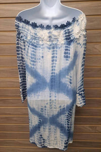 En Creme - Women's Off Shoulder Blue Tie Dye Tunic
