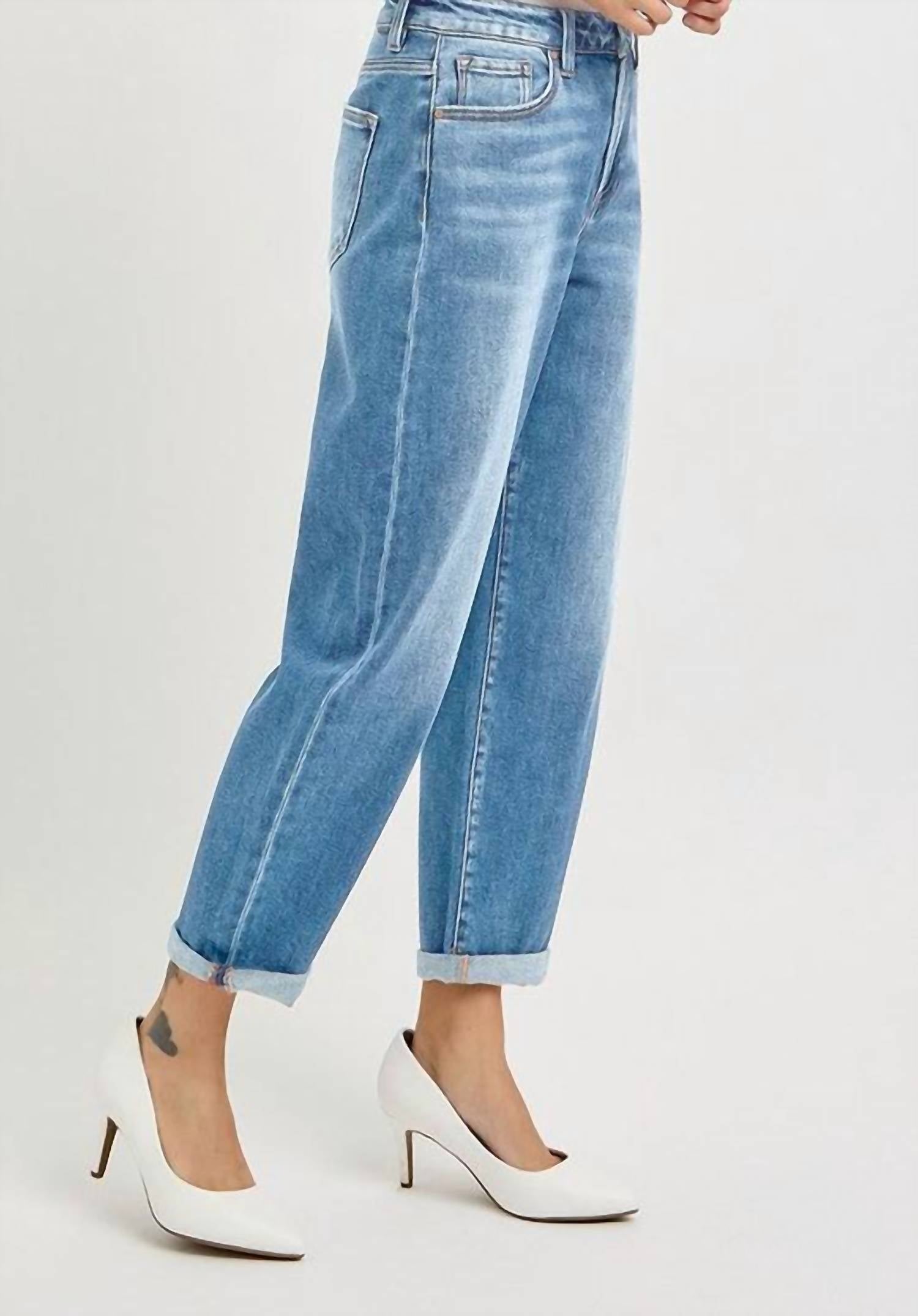 RISEN High Rise Crop Cuffed Barrel Jean in light blue - women's jeans - view 4