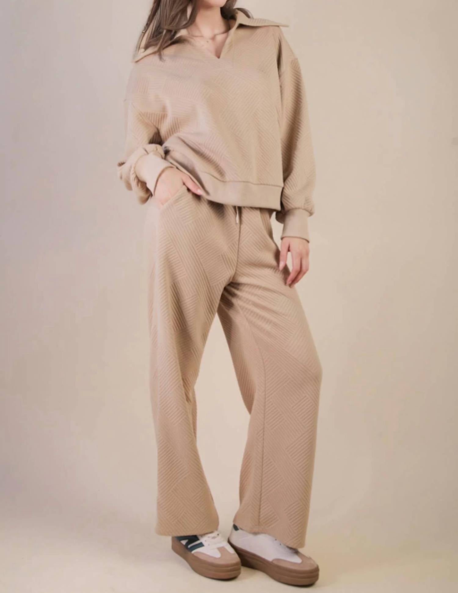 Very J - Textured Knit Top And Pants Set