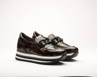 Softwaves Women's Allicia Croc Platform Shoes in black brown croc - women's shoe