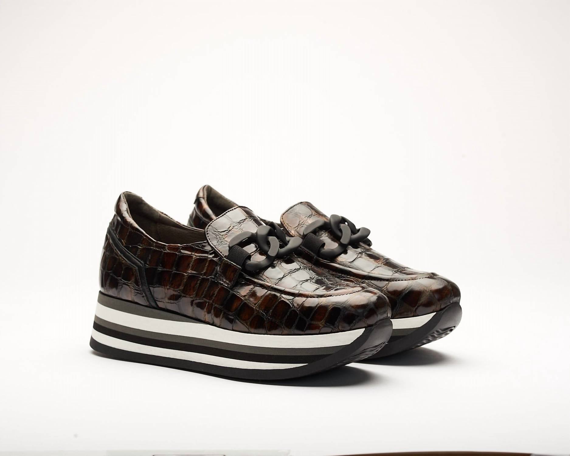 Softwaves Women's Allicia Croc Platform Shoes in black brown croc - women's shoe