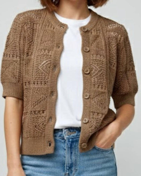 Autumn Cashmere - Short Sleeve Tile Stitch Cardigan