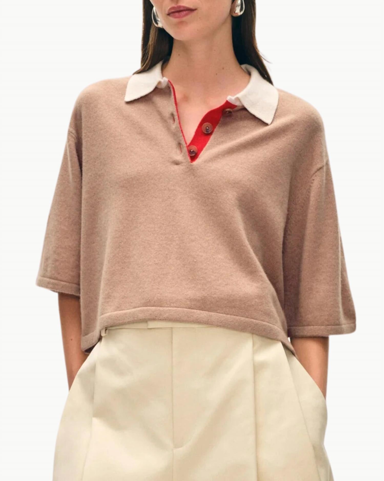 White + Warren - Cashmere Cropped Polo Shirt