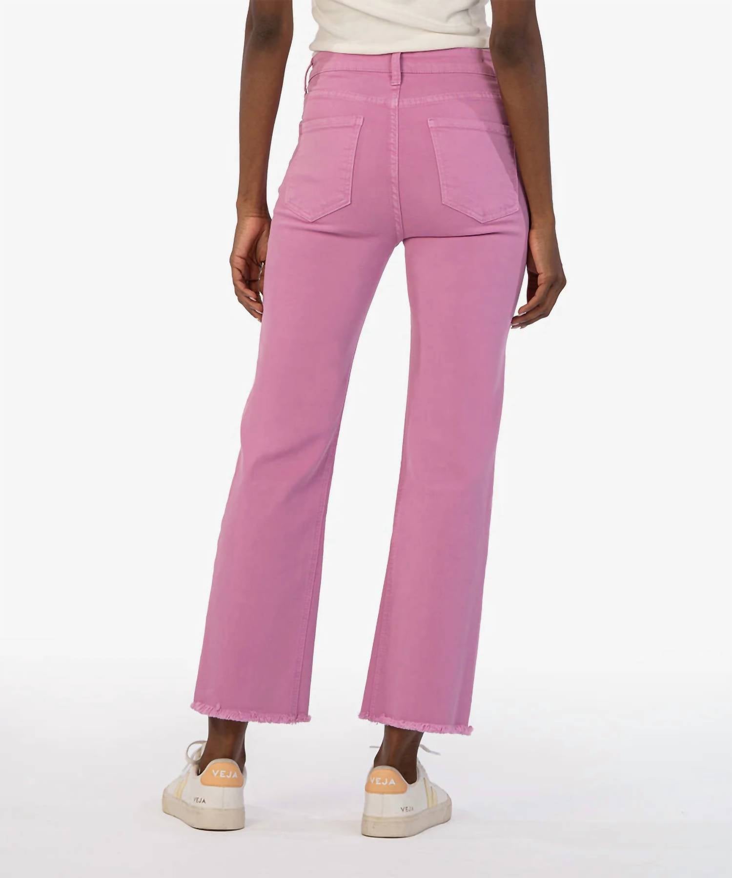 KUT FROM THE KLOTH Kelsey High Rise Ankle Flare Jeans in pink - women's jeans - detail view