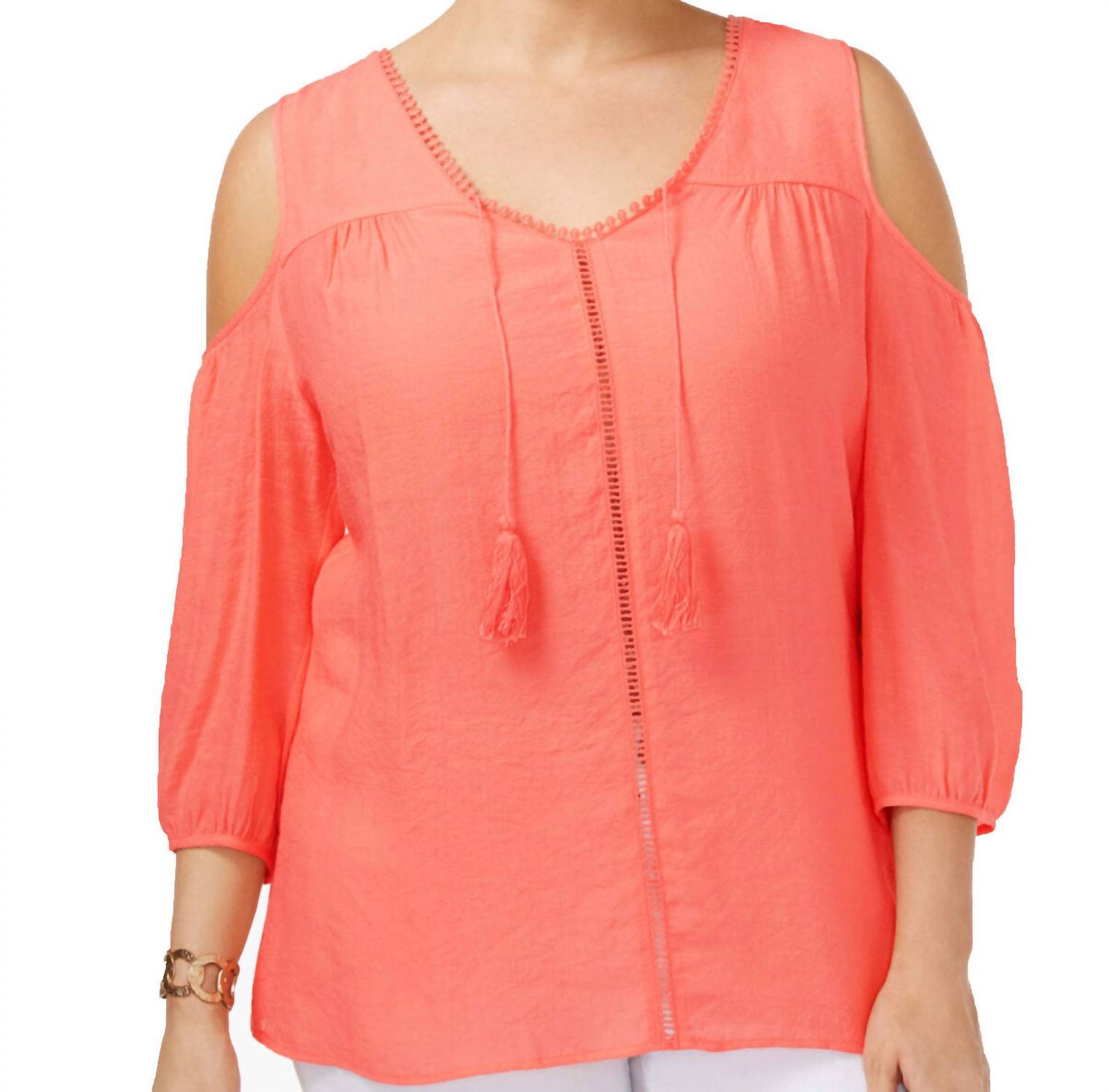 Ny Collection - Women's Plus Size Cold Shoulder Peasant Top