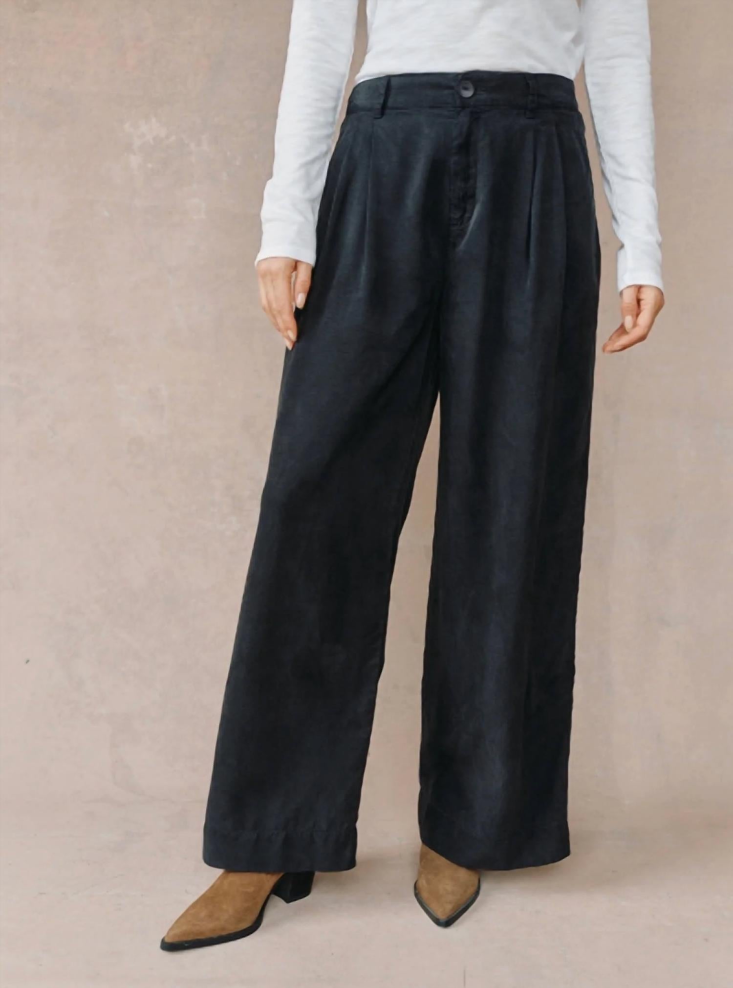 Bella Dahl Double Pleated Wide Leg High Waist Pants in black - women's pants - view 4