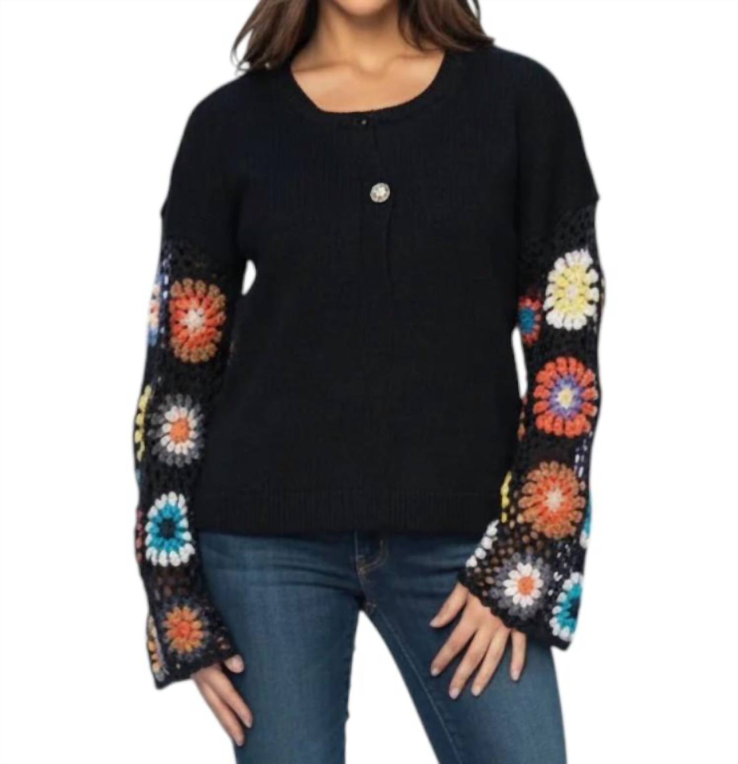 Tolani Moris Crochet Cardigan Sweater in black - women's sweater