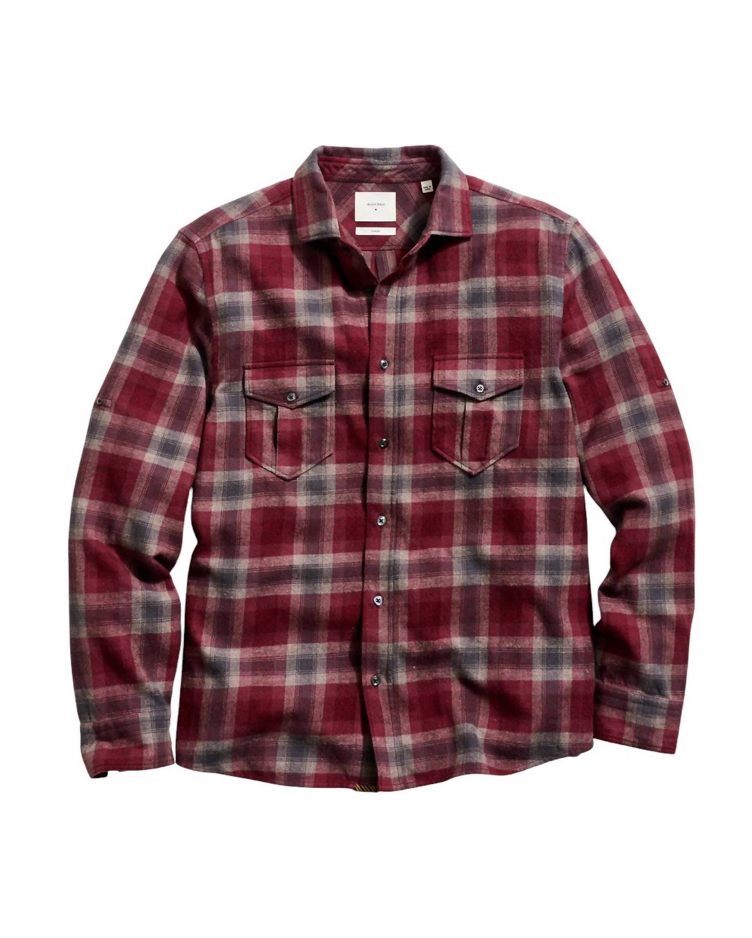 Billy Reid Brushed Bold Plaid Scout Shirt in syrah multi - men's shirt - alternate view