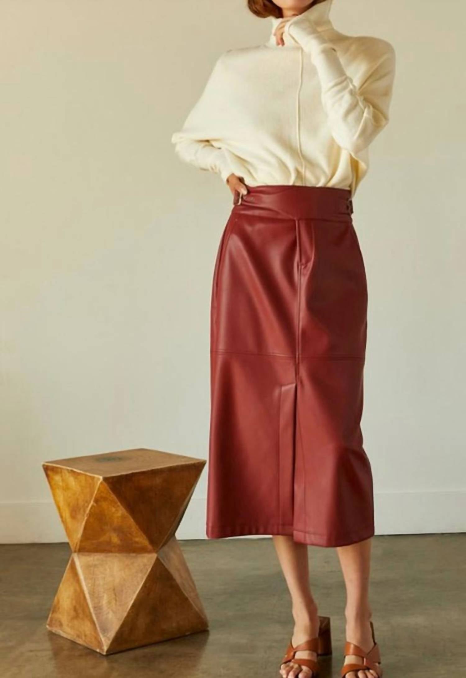 Crescent - Natalie Vegan Pu Midi Skirt With Side Buckle