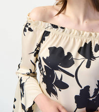 Joseph Ribkoff - Joseph Ribkoff 241022 Beige/black Floral Off The Shoulder Blouse