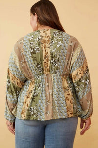 Hayden La - Mixed Print Block Dolman Peplum Top - Plus