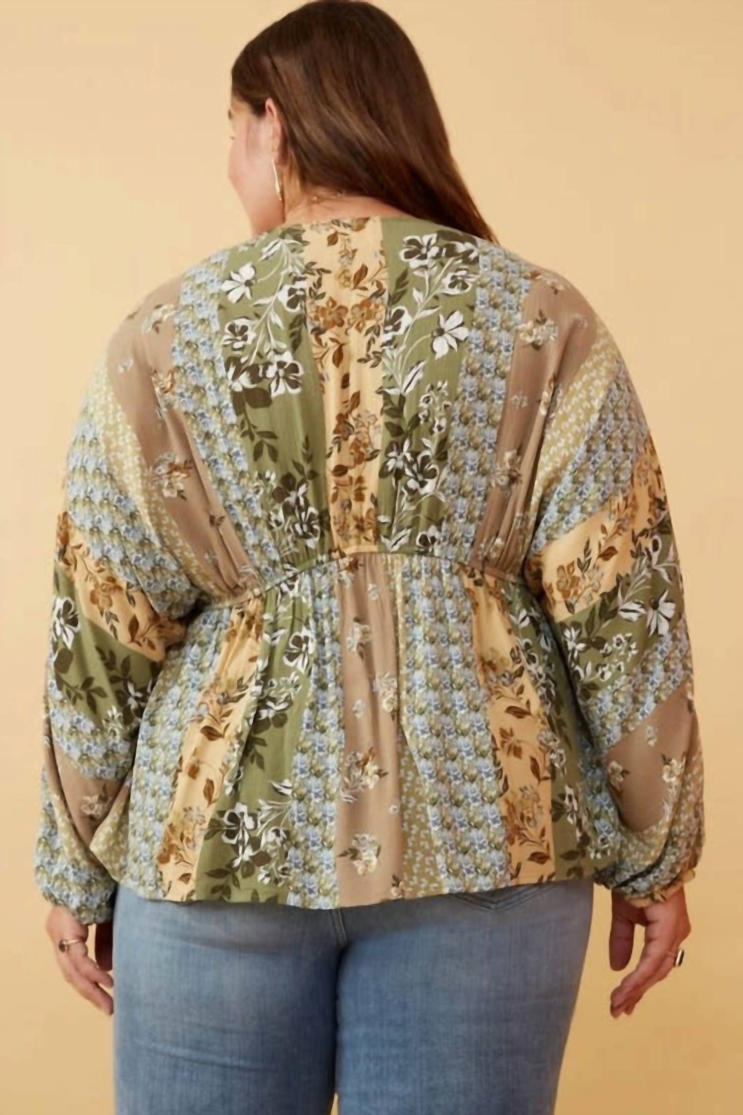Hayden La - Mixed Print Block Dolman Peplum Top - Plus