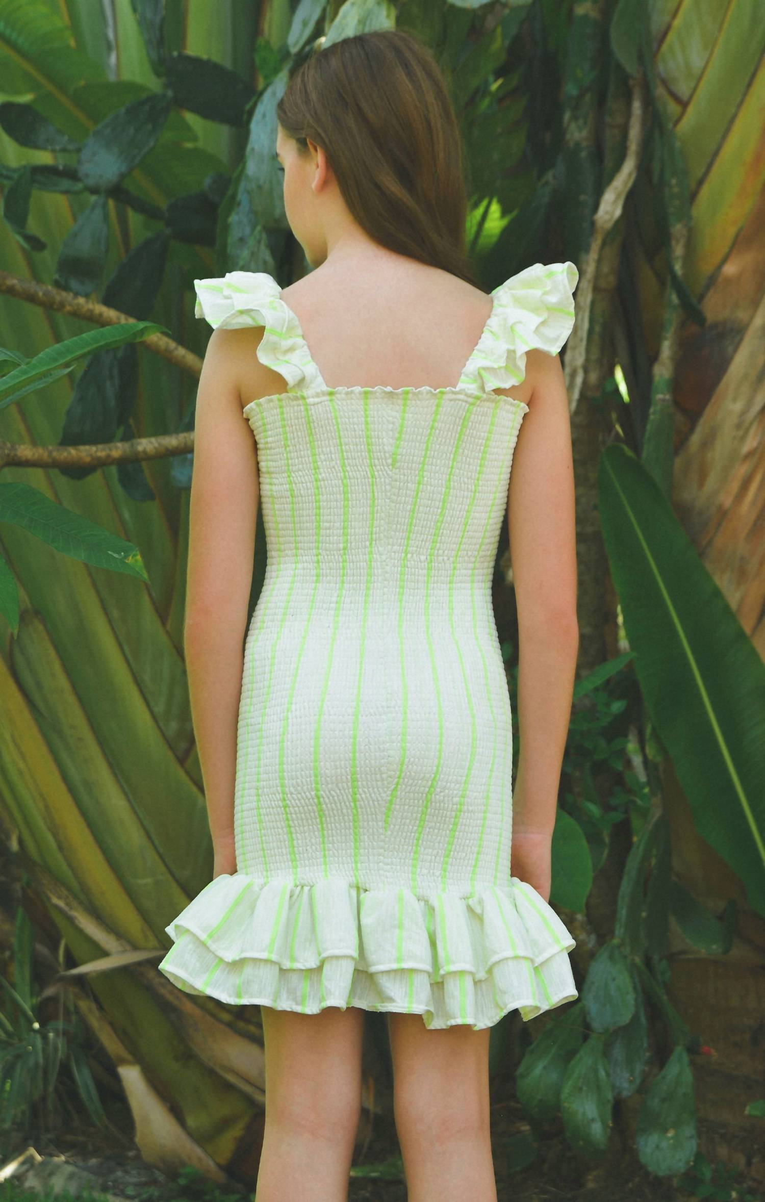 peixoto Billie Mini Dress in limelight stripe - kids' dress - detail view