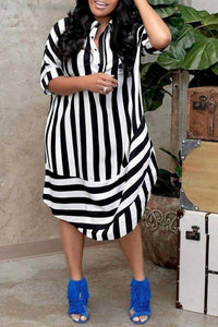 Fashion Nova - Zelda Striped Shirt Midi Dress
