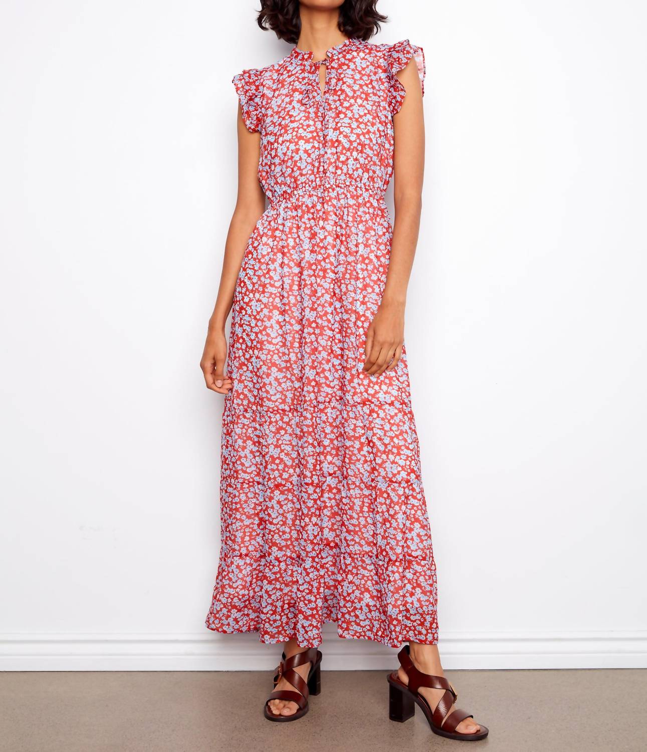 CHARLIE B Printed Chiffon Sleeveless Maxi Dress in multi - women's dress