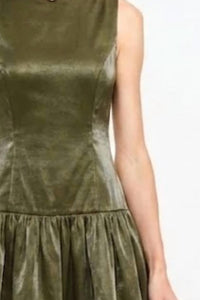 Sofie the Label Luna Satin Drop Waist Mini Dress in olive - women's dress - detail view