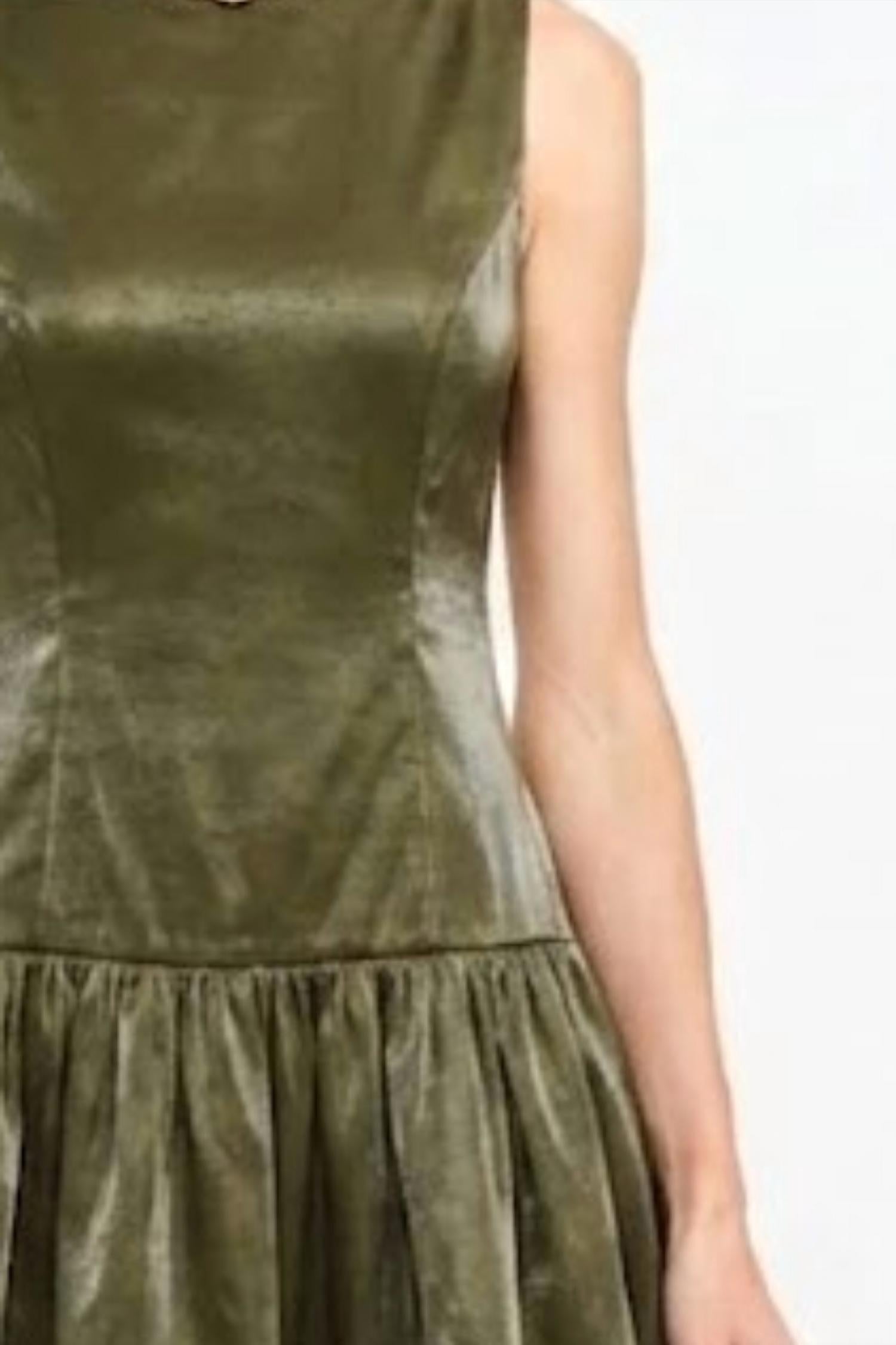 Sofie the Label Luna Satin Drop Waist Mini Dress in olive - women's dress - detail view
