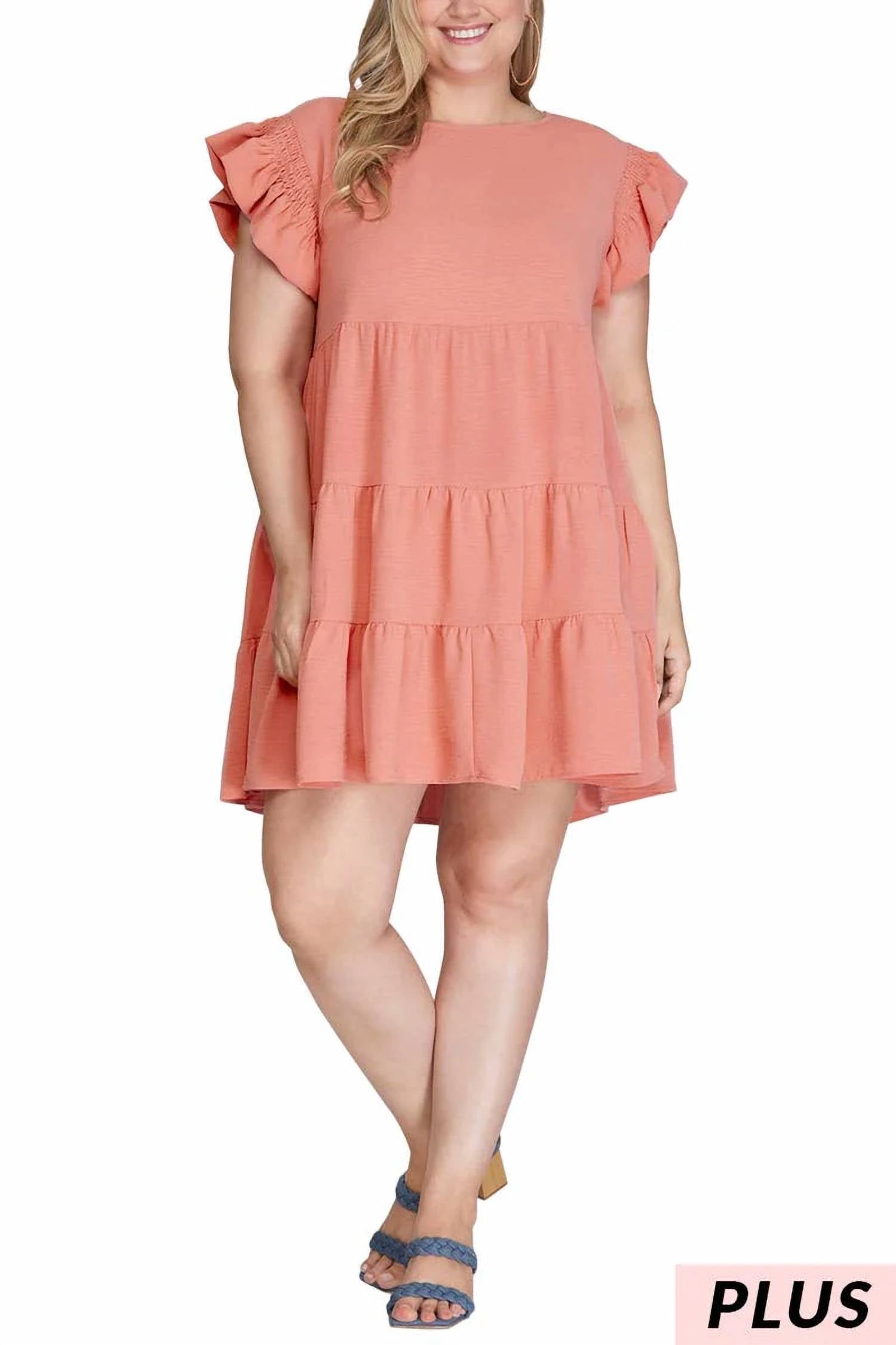Vanilla Monkey - Ruffled Smocked Sleeve Tiered Woven Dress - Plus