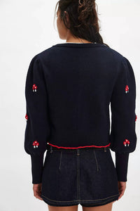 Free People Nonna Knit Sweater Cardigan in navy blue - women's cardigan - detail view